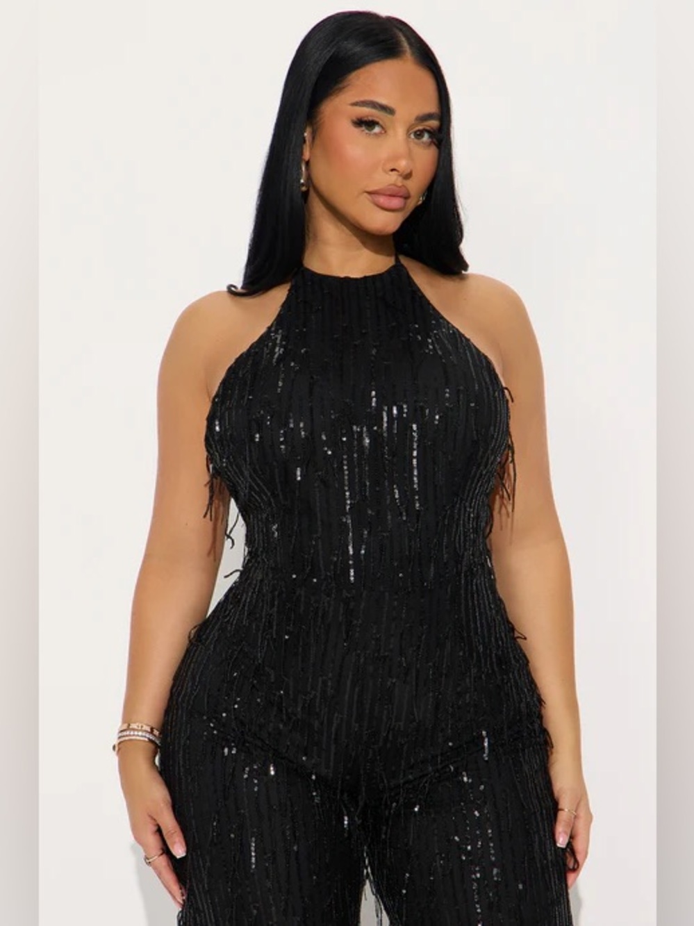 Fashion Nova Black Sequin Jumpsuit - Picture 2 of 7